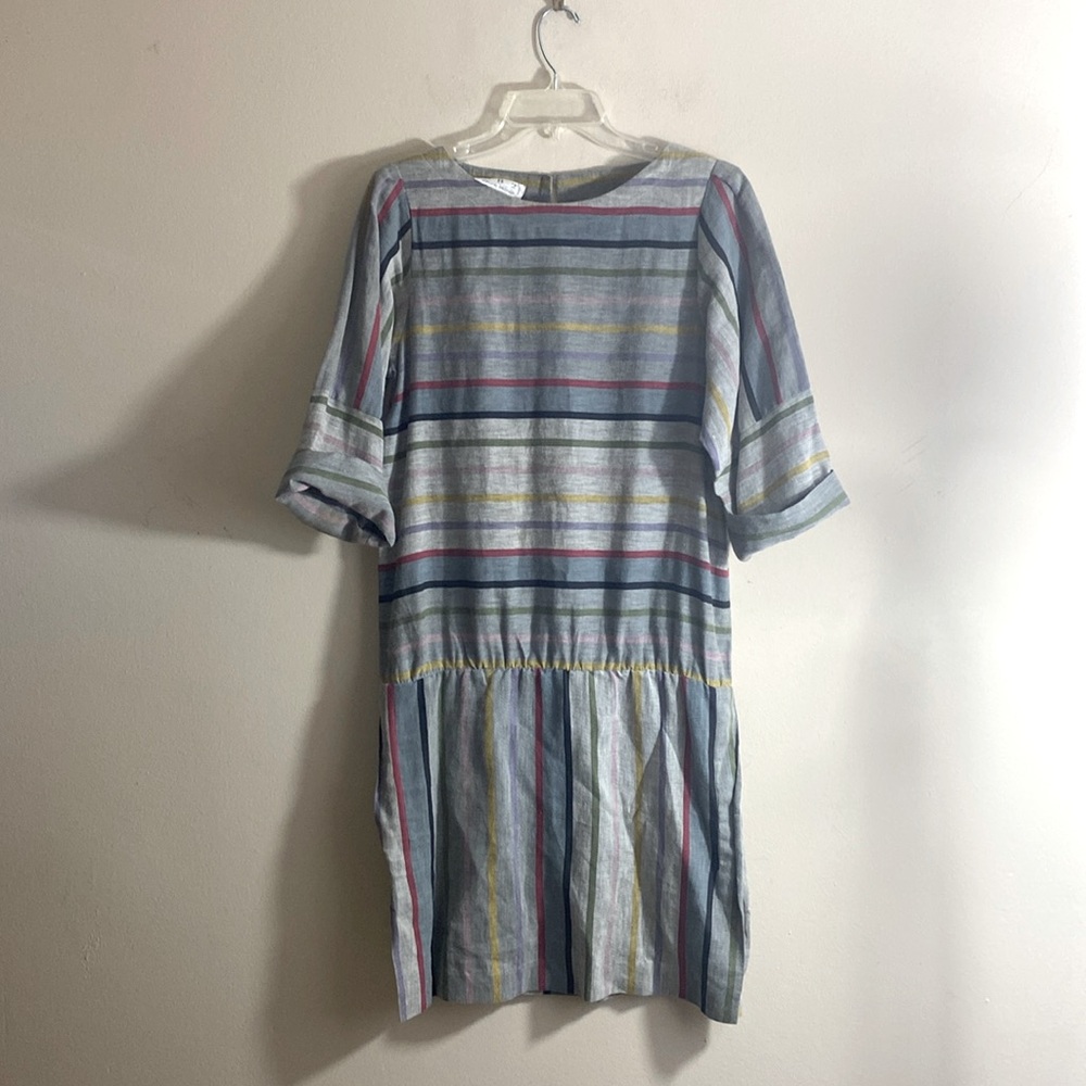 Vintage DB2 Cygne Design Gray and Color Stripe Dress